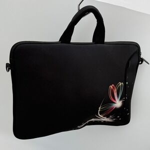 Black Neoprene Butterfly Laptop Messenger Bag Case 15 inch Sleeve with Handles